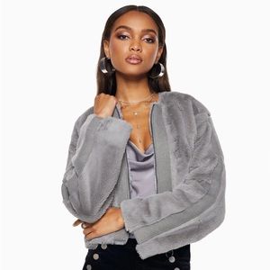 RAMY BROOK Fur Cropped Jacket Grey Like NEW